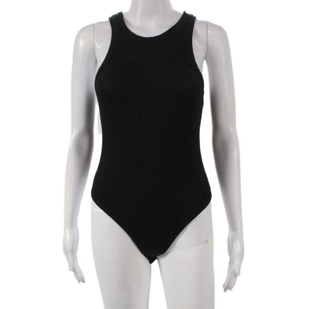 Wesley Womens One Piece Bodysuit Black Tencel Crew Neck Sleeveless Size S